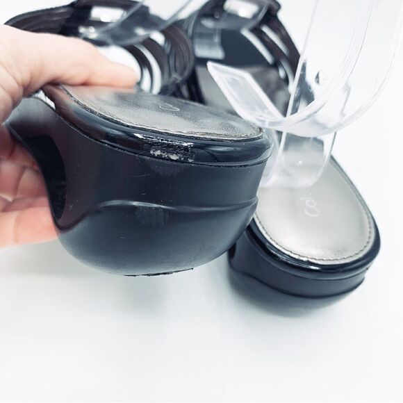 Calvin Klein Women’s Black Patent Leather Cut Out Window Wedge Size 8 - Picture 6 of 16